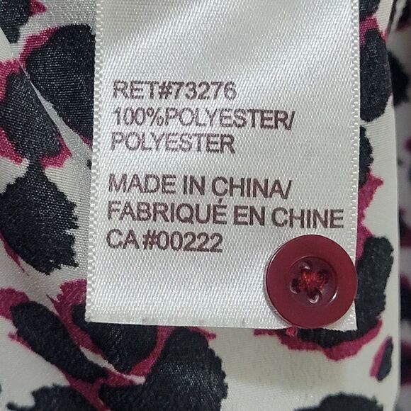 Tradition B&W Leopard Print with Maroon Accents Sleeveless Button Down Shirt - Picture 5 of 7